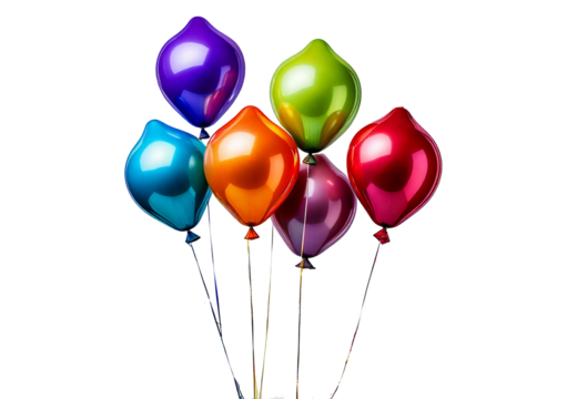 Five star balloons of different colors red, blue, yellow, green and purple isolated on transparent or white background