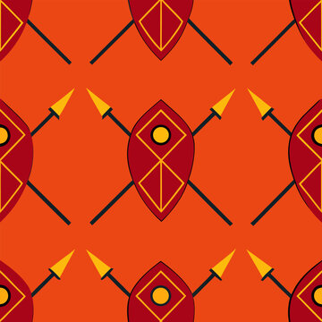 Maasai warrior shields seamless pattern with geometric line accents