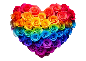 Happy valentines day love heart Shaped rainbow rose lgbt pride isolated on marble, lgbtq isolated on transparent or white background.