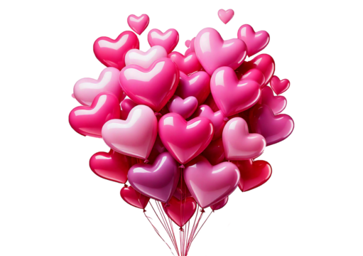 Pink heart shape balloons isolated on transparent or white background