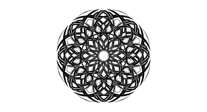 Intricate black and white circular design evoking complexity and elegance