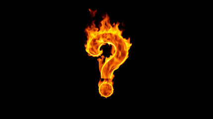 A question mark engulfed in vibrant flames creating a visually striking and symbolic image.