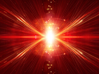 Naklejka premium Intense red and orange light bursts from a central point, radiating outwards in streaks, creating a dynamic and energetic visual effect. The glow resembles a futuristic highway or cosmic event.