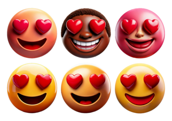 Set Smiley face with heart. In love emoji.  isolated on transparent or white background