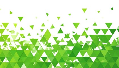Vibrant green triangular mosaic rising dynamically against a pure white backdrop representing