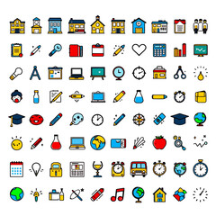 Fototapeta premium Colorful educational icons perfect for learning, school, and global concepts in a fun style