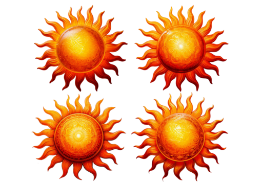 Set Warm glowing sun isolated on transparent or white background