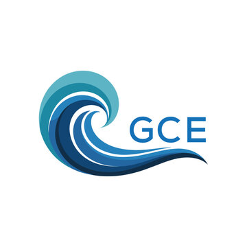 GCE Wave Ocean Logo Design with Text GCE, GCE Later Logo, Blue Wave Icon with Company Name. 
