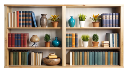 Bookshelf Section with Artfully Arranged Books and Decorative Object – Isolated on Transparent Background, AI Generated