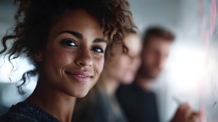 Fototapeta premium Confident woman smiling in a team meeting at the office