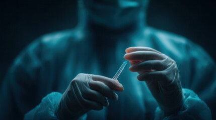 Healthcare professional preparing test sample laboratory scientific procedure clinical environment close-up medical research