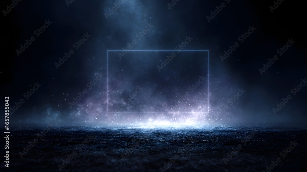 Poster glowing digital frame floating in a futuristic cyberspace