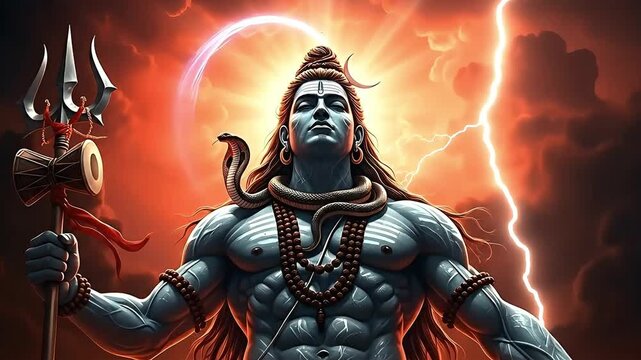 Divine hindu god illustration shiva with trishul against radiant sky celebrating power and spirituality govardhan puja and krishna janmashtami