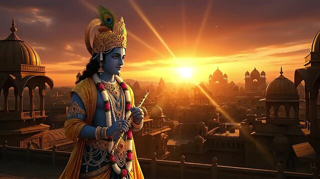 Krishnas dawn janmashtami govardhan puja ancient temples dwarka city embrace divine radiance capturing the essence of spiritual awakening