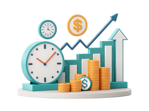 3d finance time isolated on background white
