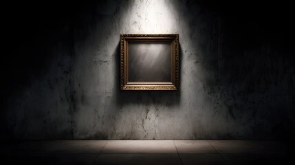Ornate frame with dramatic lighting in a museum setting