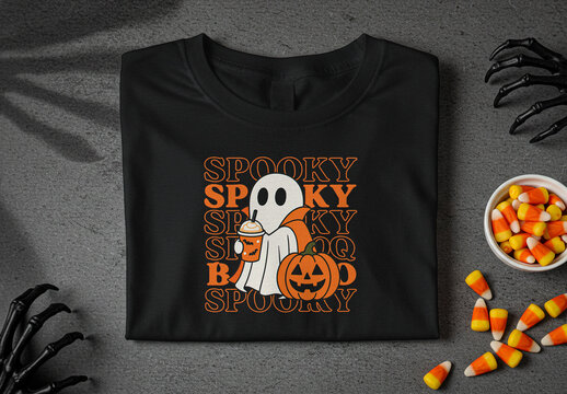 Black Halloween T-shirt Mockup