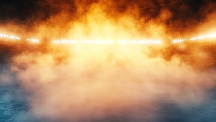 Obraz premium Abstract ice hockey stadium background with smoke and light, wide angle