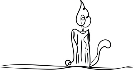 Elegant candle with flame in continuous line drawing style on white