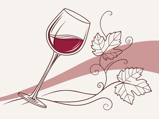 Elegant Black and White Wine Glass with Grapes and Vines , A stylized, black and white graphic of a wine glass surrounded by grape vines and swirls. 