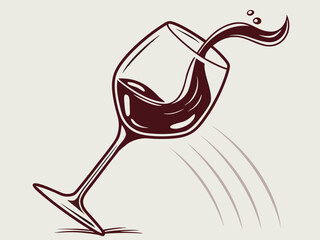 Elegant Black and White Wine Glass with Grapes and Vines , A stylized, black and white graphic of a wine glass surrounded by grape vines and swirls. 