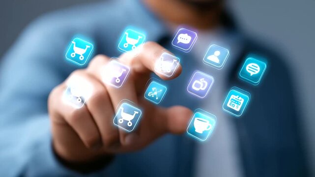 Futuristic holographic dashboard for social media strategy, illustrating marketing analytics, content performance, community growth, brand visibility and digital innovation.