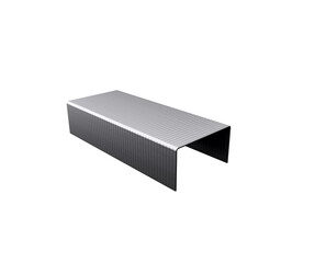 New silver staples on a plain black background, ideal for office and business, 3d illustration