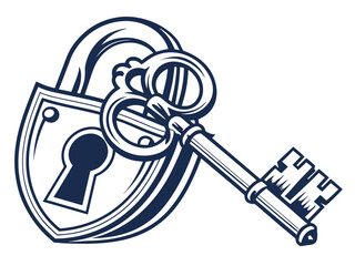 Vintage Key and Padlock, a symbol of security and secrets. A stylized, graphic illustration of an antique key and padlock, evoking a sense of security, secrecy, and history.