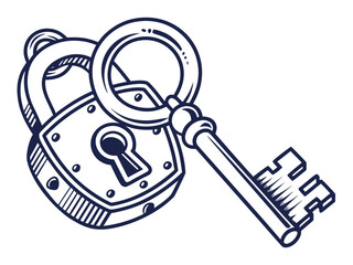 Vintage Key and Padlock, a symbol of security and secrets. A stylized, graphic illustration of an antique key and padlock, evoking a sense of security, secrecy, and history.