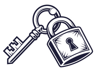Vintage Key and Padlock, a symbol of security and secrets. A stylized, graphic illustration of an antique key and padlock, evoking a sense of security, secrecy, and history.