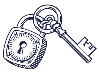Vintage Key and Padlock, a symbol of security and secrets. A stylized, graphic illustration of an antique key and padlock, evoking a sense of security, secrecy, and history.