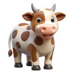 3d cartoon cow isolated on transparent background