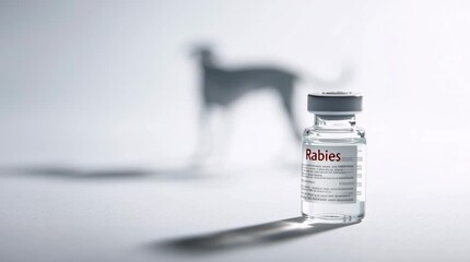 Minimalist Rabies Vaccine Bottle with Dog Shadow Symbolizing Pet Health and Prevention Awareness