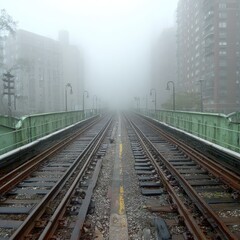 Naklejka premium Foggy city subway tracks