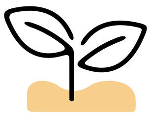 Seedling grows out of soil. Plant, germination and seedling, illustration