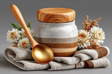 Sweet Honey Jar Golden Spoon Display High Resolution Picture