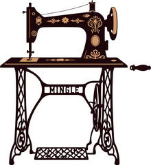 Antique ornate sewing machine with a decorative cast iron base and hand crank on a white background