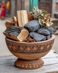 Traditional Pottery Dried Plant Decor High Resolution Picture