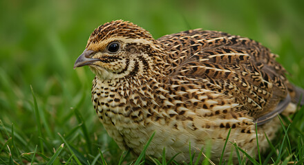 Close-Up of Quail with Speckled Feathers in Meadow png