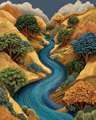 Unique hand shaped hills and river high resolution picture