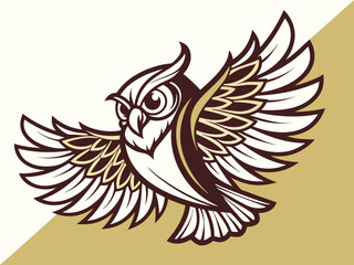 Obraz premium Stylish black and white owl logo with tribal-style wings. A bold, graphic logo of an owl, stylized in a tribal or geometric pattern, encircled by large stylized wings. 