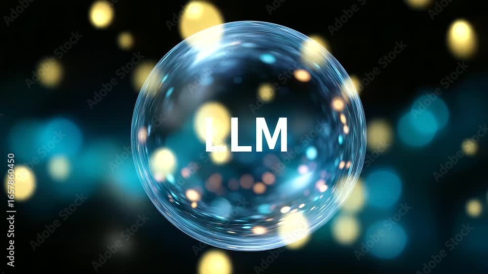 Poster a futuristic glowing bubble encapsulates the concept of a large language model.