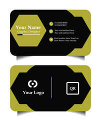 Modern yellow and black business card design with hexagonal accents