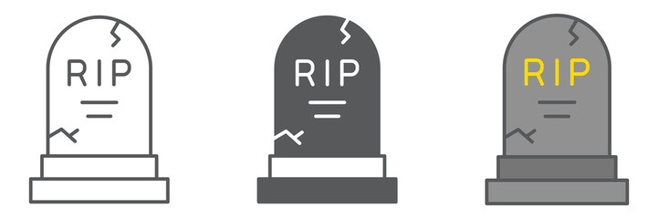 Tombstone icon collection, holiday and halloween, rip grave vector icon, vector graphics, editable stroke outline sign, eps 10.