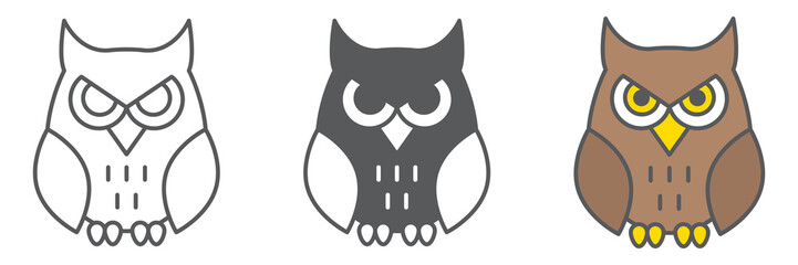 Owl icon collection, bird and halloween, owl vector icon, vector graphics, editable stroke outline sign, eps 10.