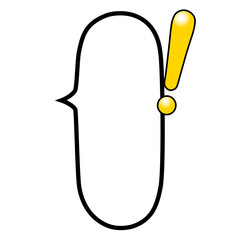 テカリ有る黄色いビックリマーク付き縦長で楕円の吹き出し