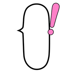 ピンクでベタ塗りのビックリマーク付き縦長で楕円の吹き出し