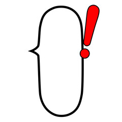 赤いベタ塗りのビックリマーク付き縦長で楕円の吹き出し