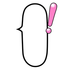 テカリ有るピンクのビックリマーク付き縦長で楕円の吹き出し