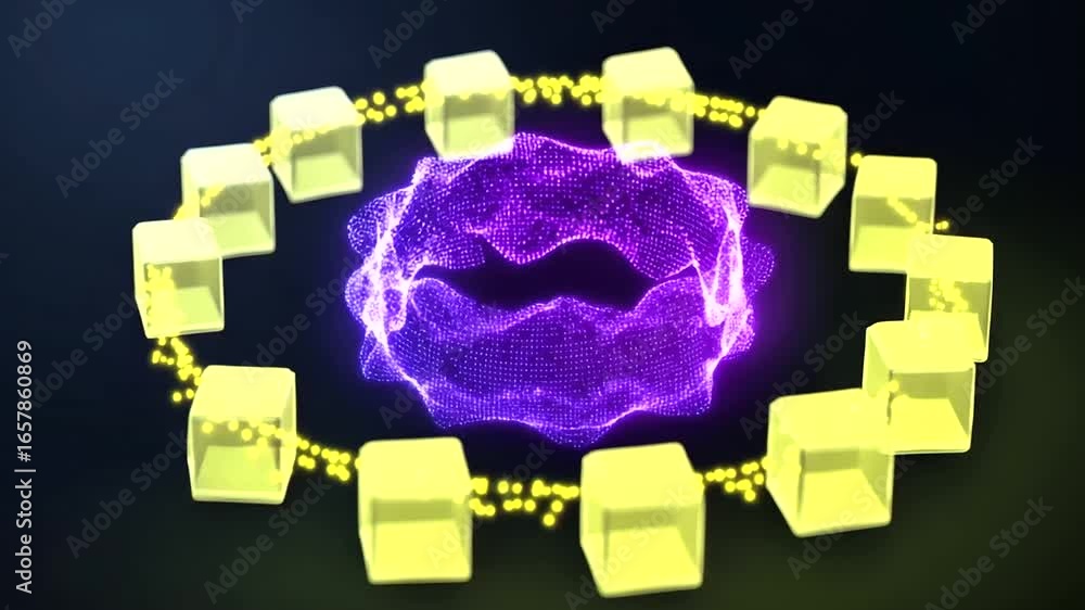 Poster futuristic visualization of a holographic algorithm loop in a machine learning process.